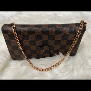 Checkered Brown Trifold RFID Blocking Long Wallet